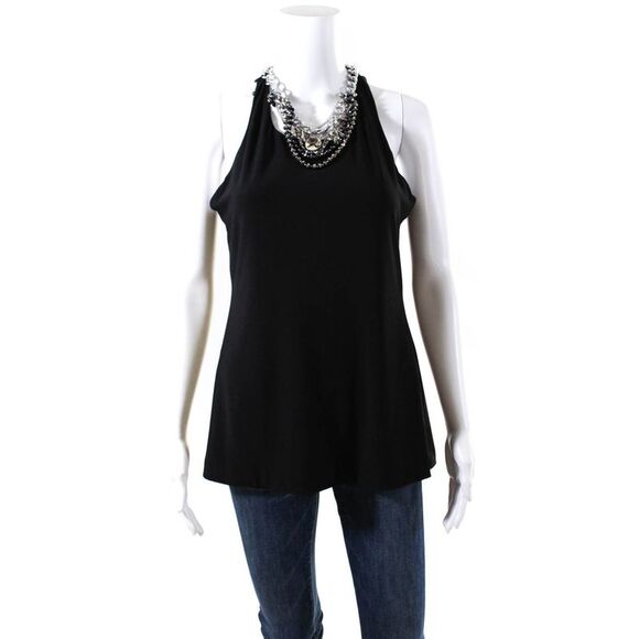 Christina Makowsky Womens Draped Back Chained Tank Top Blouse Black Size S - Picture 1 of 4